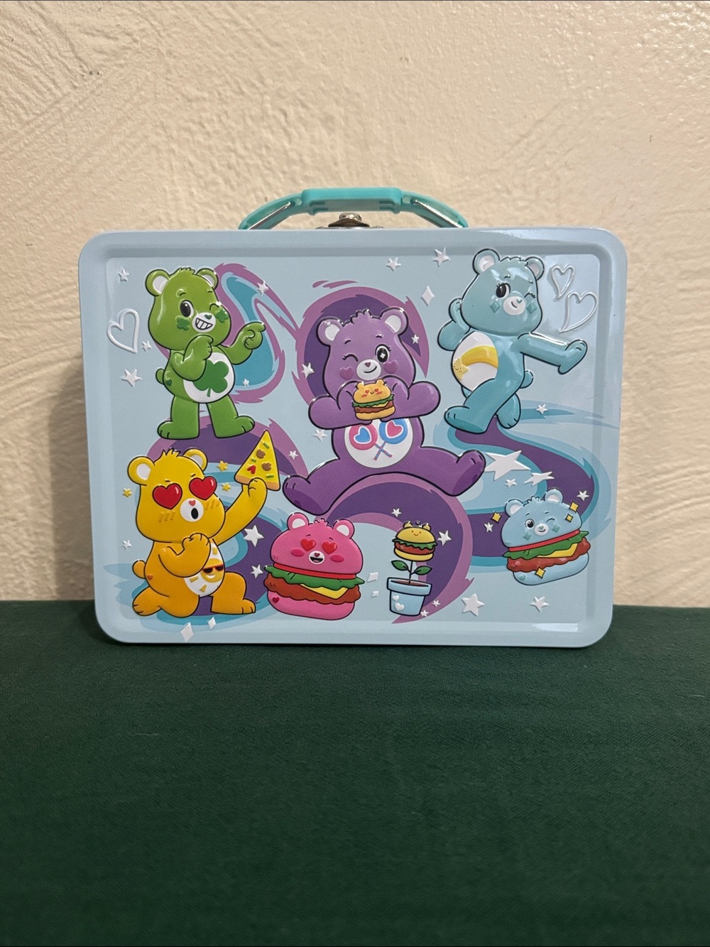Care Bears Light Blue Metal Lunchbox with Multicolor Characters